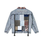 Chaqueta vaquera de patchwork con cuello a cuadros